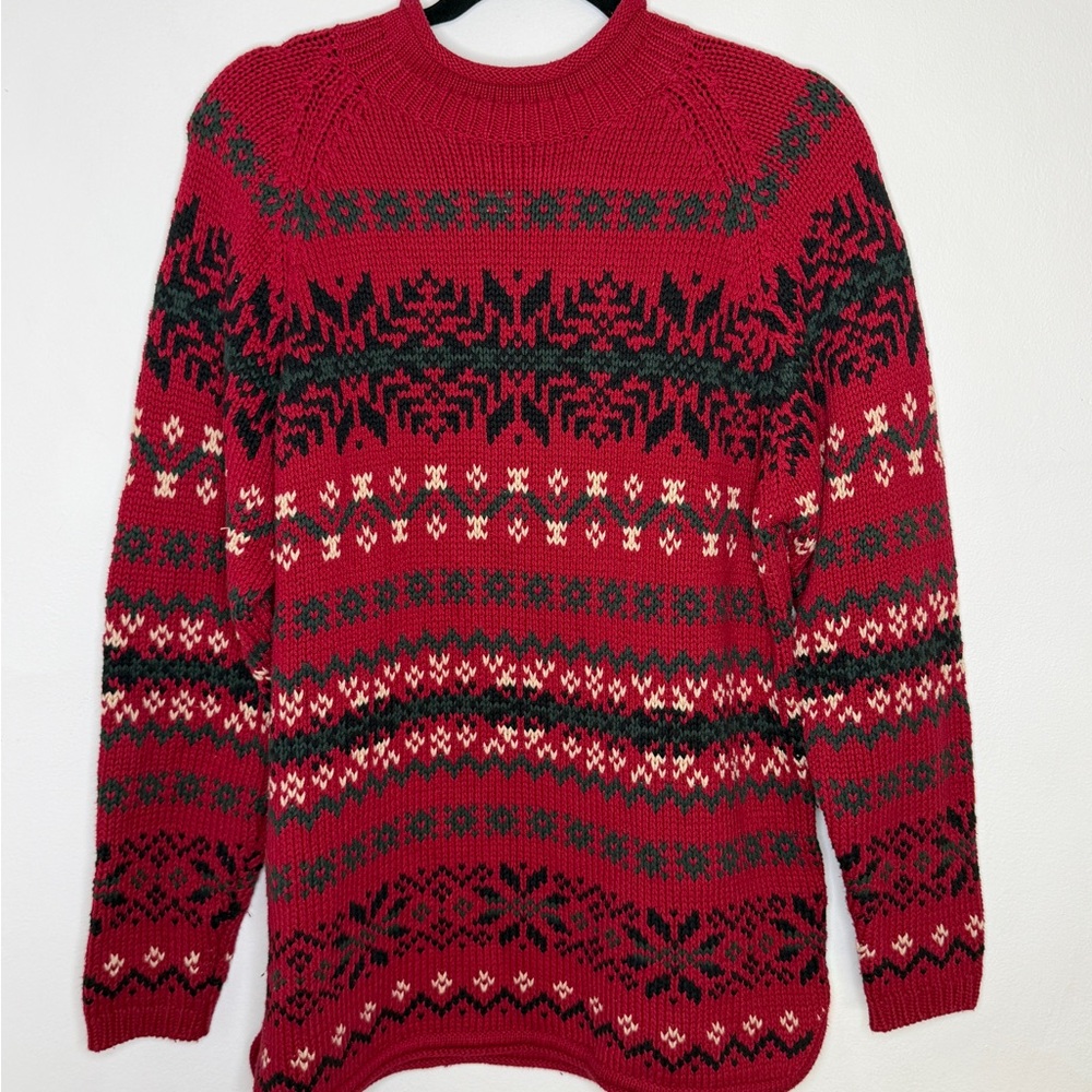 Eddie Bauer Vintage 100% Cotton Nordic Fair Isle Alpine Crewneck Sweater